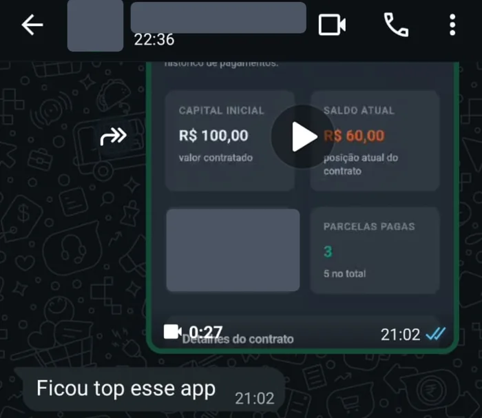 Mensagem de cliente no WhatsApp: “Ficou top esse app”